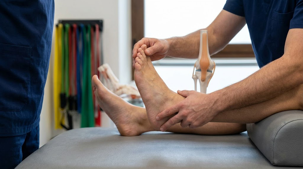 Fisioterapista guida il movimento terapeutico in fase di dolore acuto a Latina Physiofit